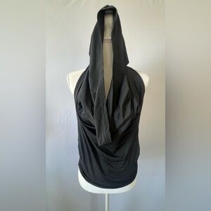 Black Hooded Draped Halter Wrap Top